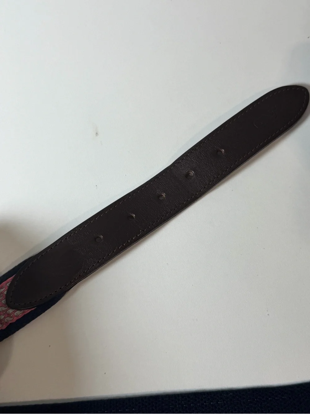 Men's Vineyard Vines Size 40 Pink Whale Patterned Canvas Leather-Trim Belt